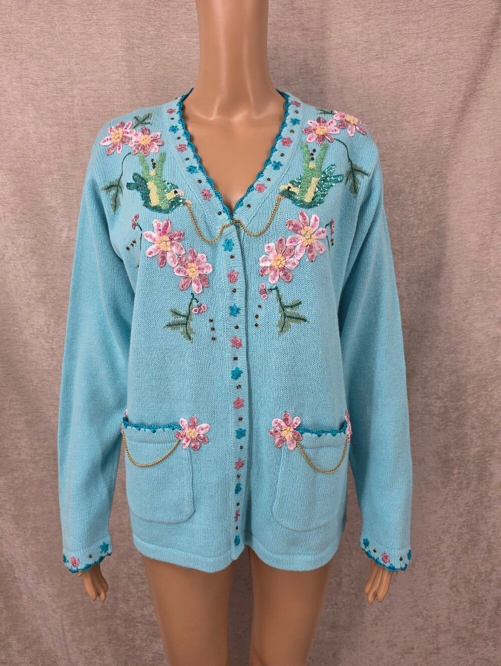 Storybook Knits Gilded Garden Cardigan Sweater Embellished Sequins Beads